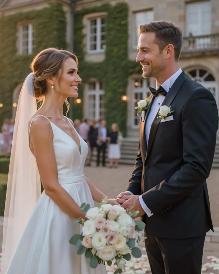 Married couple holding hands on their wedding day in Northern Ireland